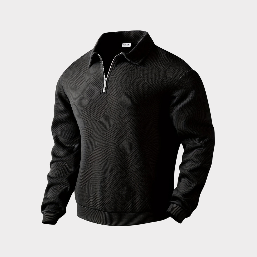 Men's Textured Half-Zip Sweatshirt for Work – Black