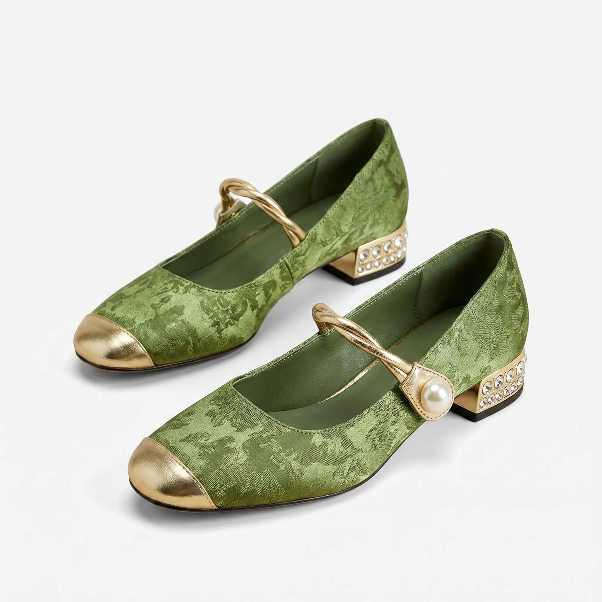 Women's Pearl Strap Block Heels for Layering – Green
