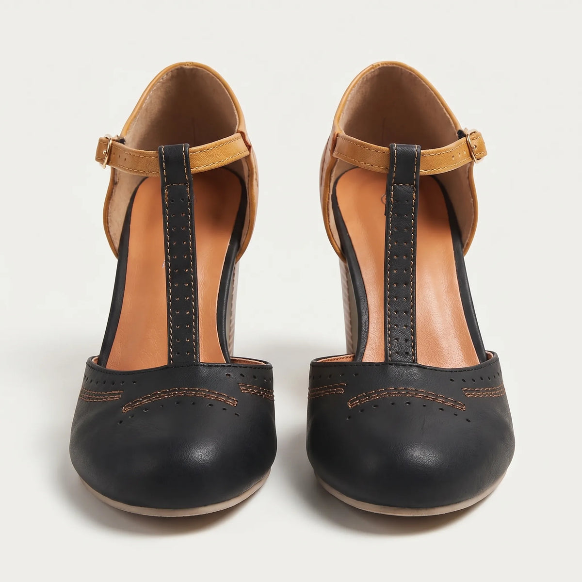 Women's T Strap Block Heels for Everyday Wear – Black
