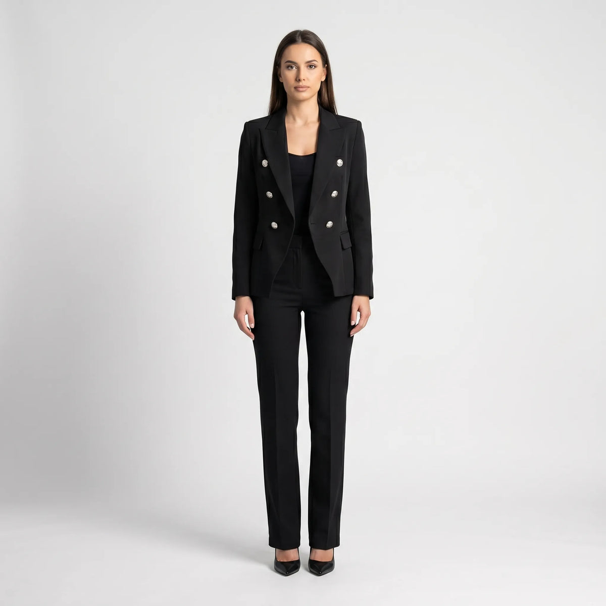 Women's Fitted 2 Piece Suit Set – Black