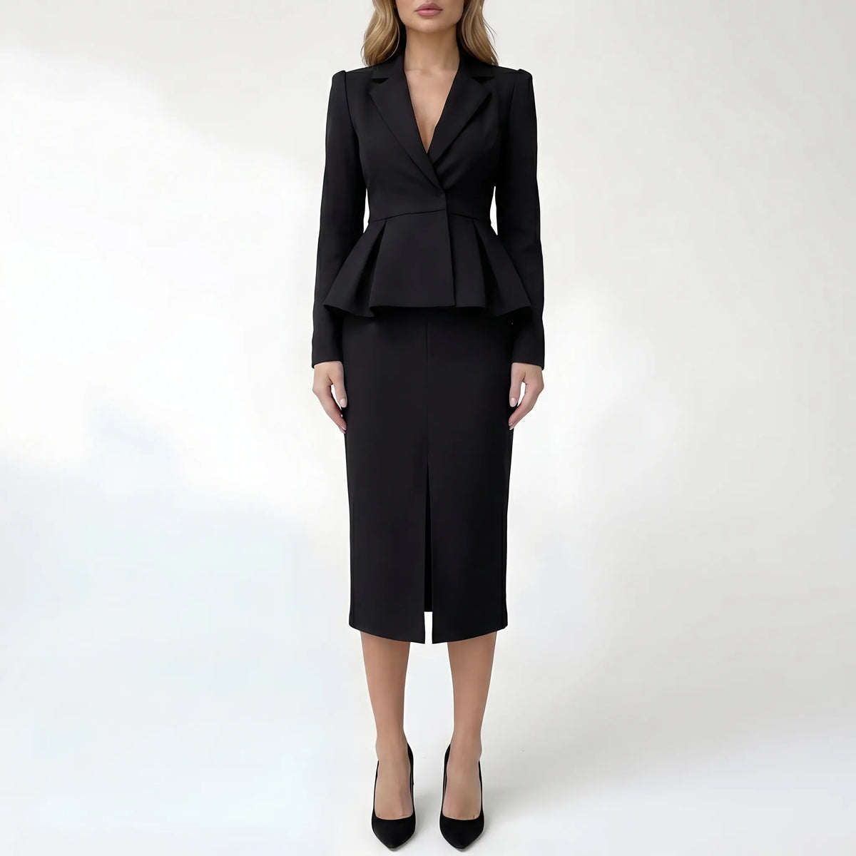 Women's Blazer and Skirt Set for Work – Black