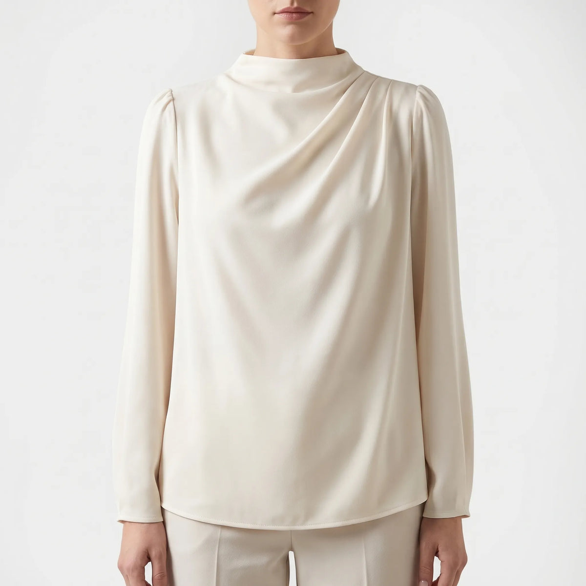 Women's Satin-Finish Draped Blouse – Off White