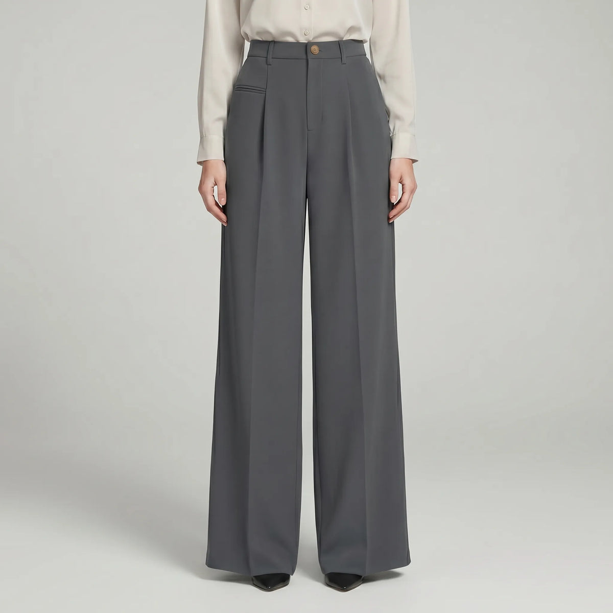 Women's Pleat-Detail Wide-Cut Palazzo Pants – Dark Gray