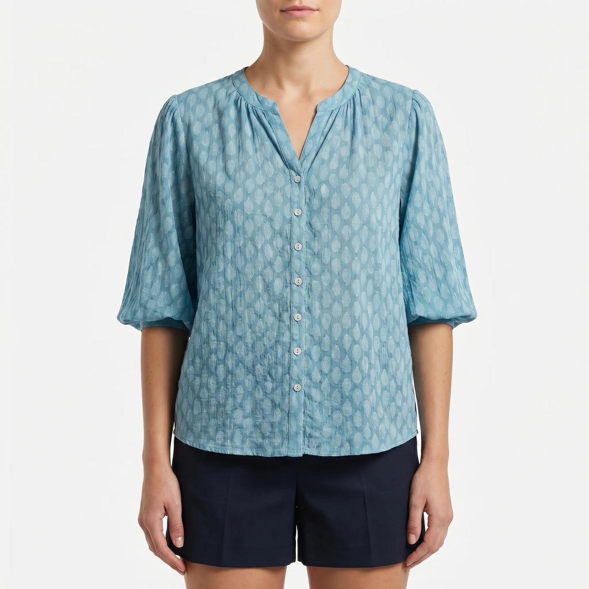 Women's Print-Detail Button-Front Blouse – Blue