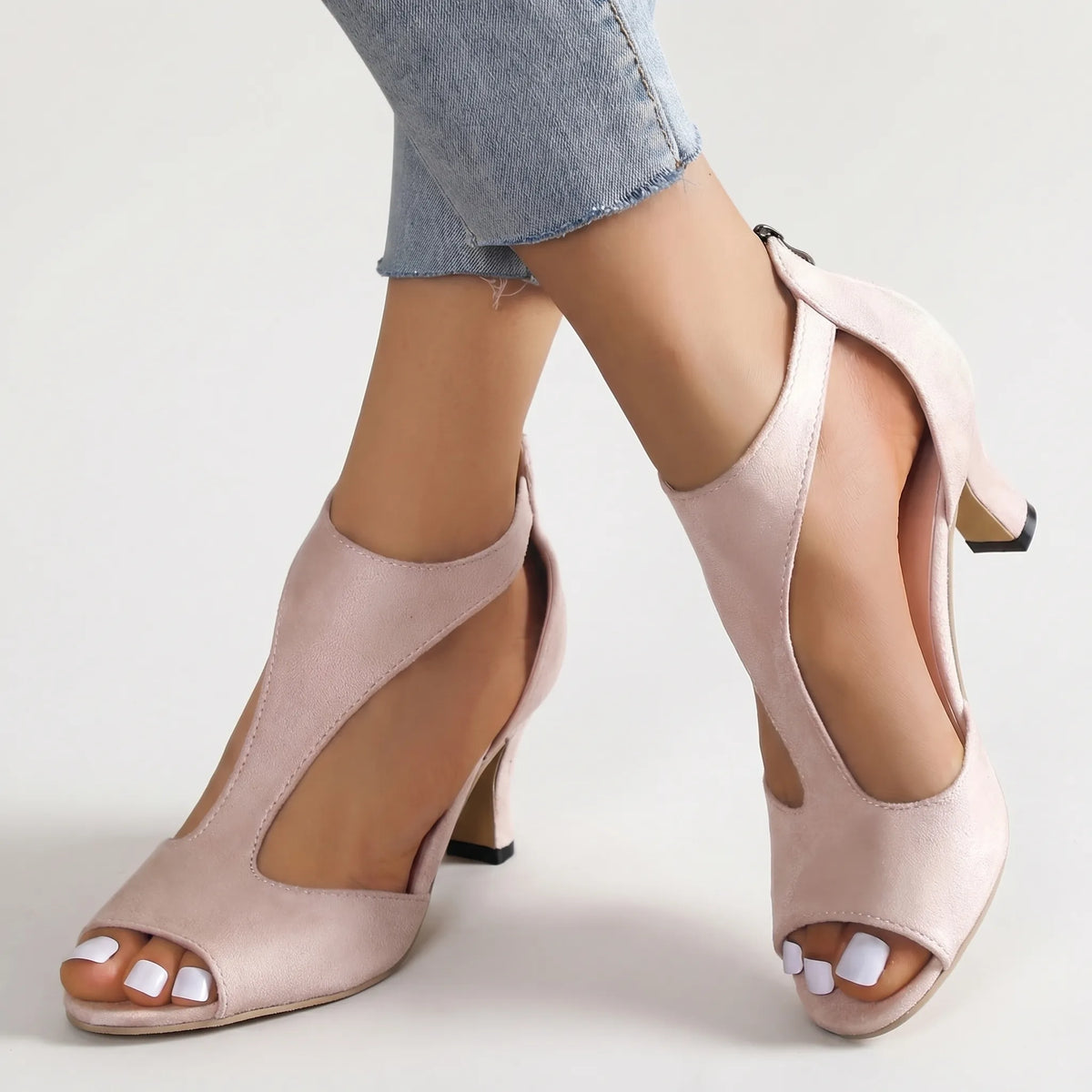 Women's Peep Toe Heels with Cutout Detail – Pink