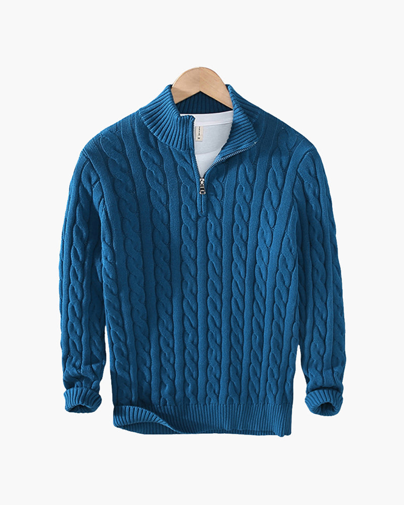 Men's Cable-Stitch Half-Zip Pullover – Blue Green