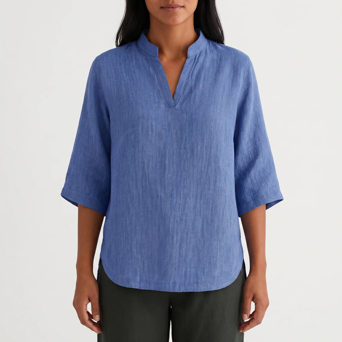Women's Linen Tunic Top for Weekends – Blue