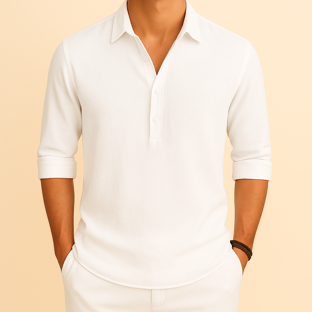 Men's Oversized Long Sleeve Polo Shirt – White