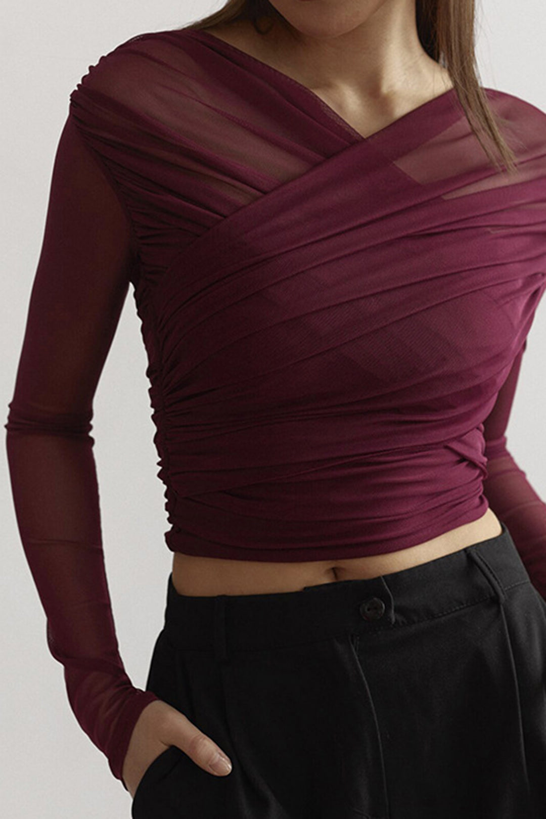Women's Mesh-Panel Wrap-Style Top – view 1