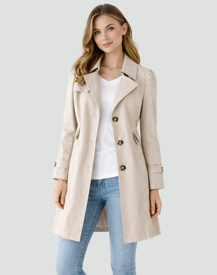 Women's Fitted Mid-Length Lapel Trench Coat – Beige