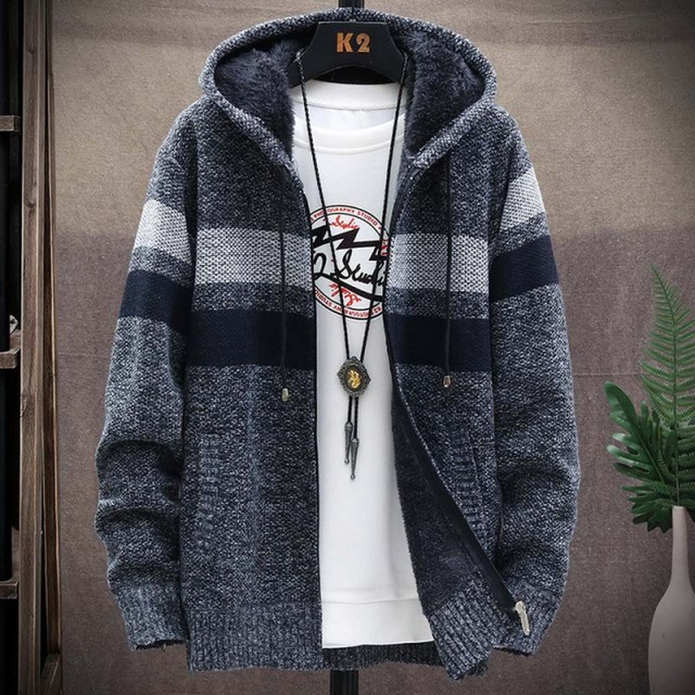 Men's Light-Weight Longline Hood-Detail Knit Cardigan – Dark Gray