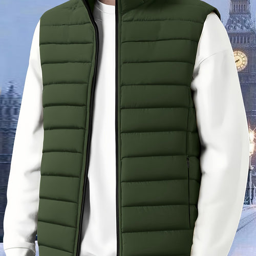 Men's Padded Stand-Collar Vest – Military Green