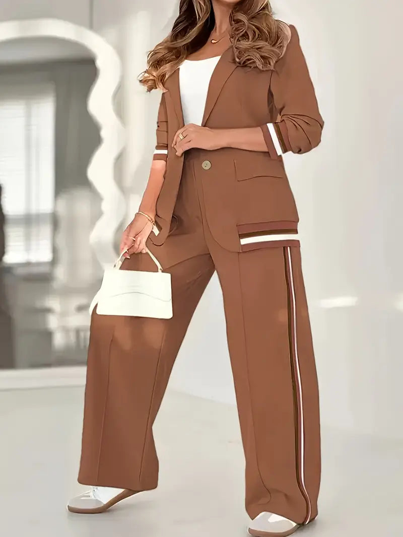 Women's Stripe Trim Wide-Cut Blazer Set – view 8