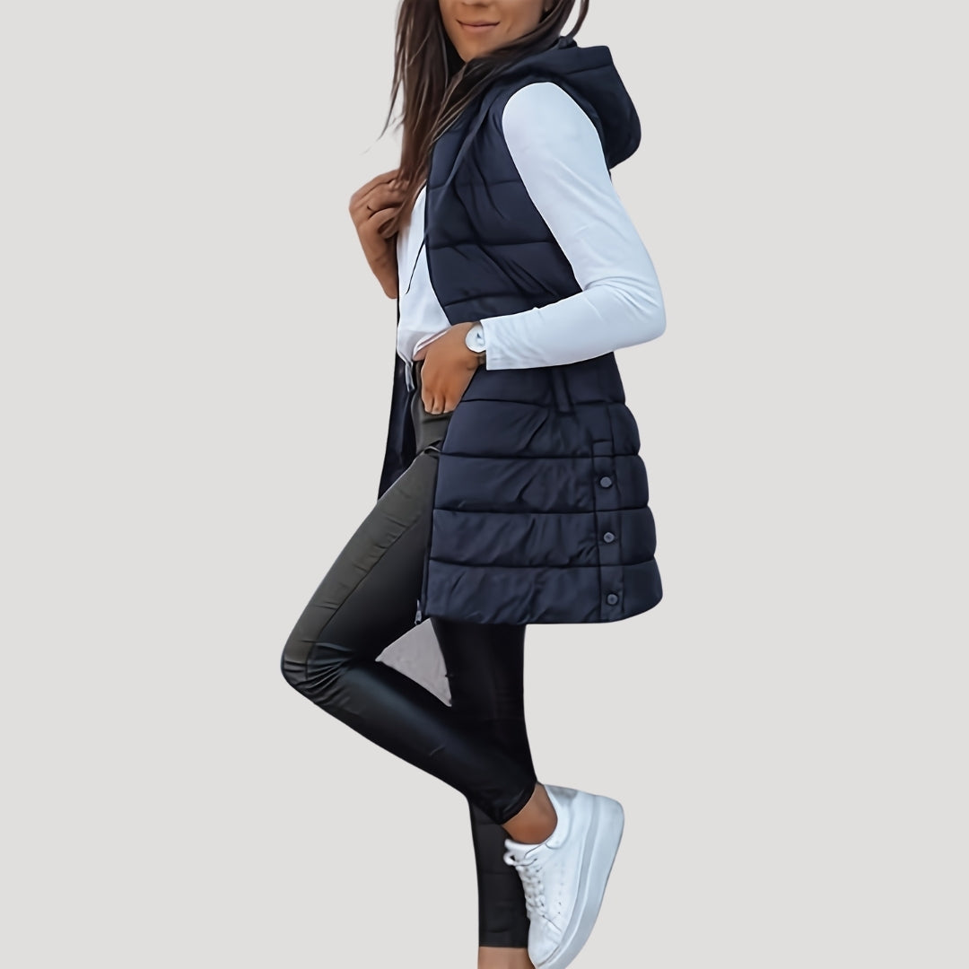 Women's Padded Hood-Detail Longline Vest – view 9