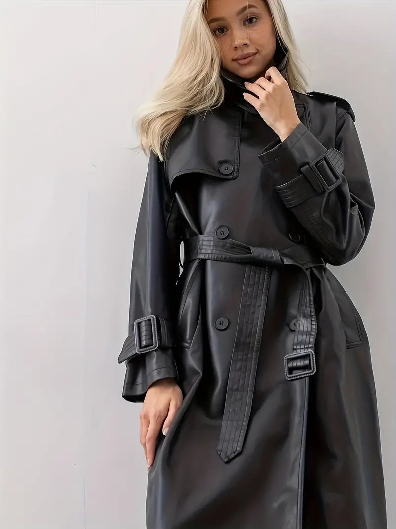 Women's Leather-Look Belt-Detail Trench Coat – view 5