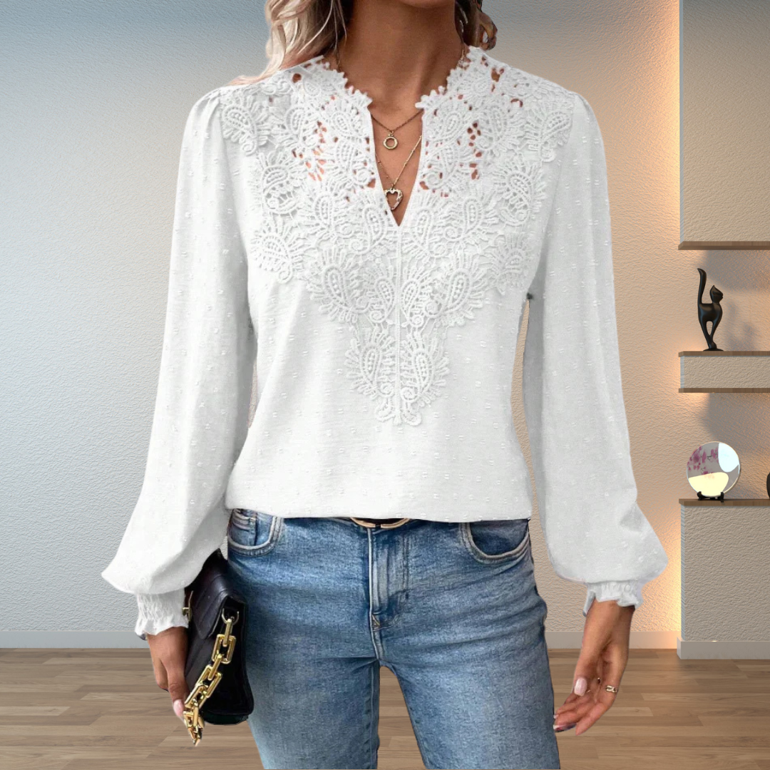 Women's Textured V-Neckline Blouse – White