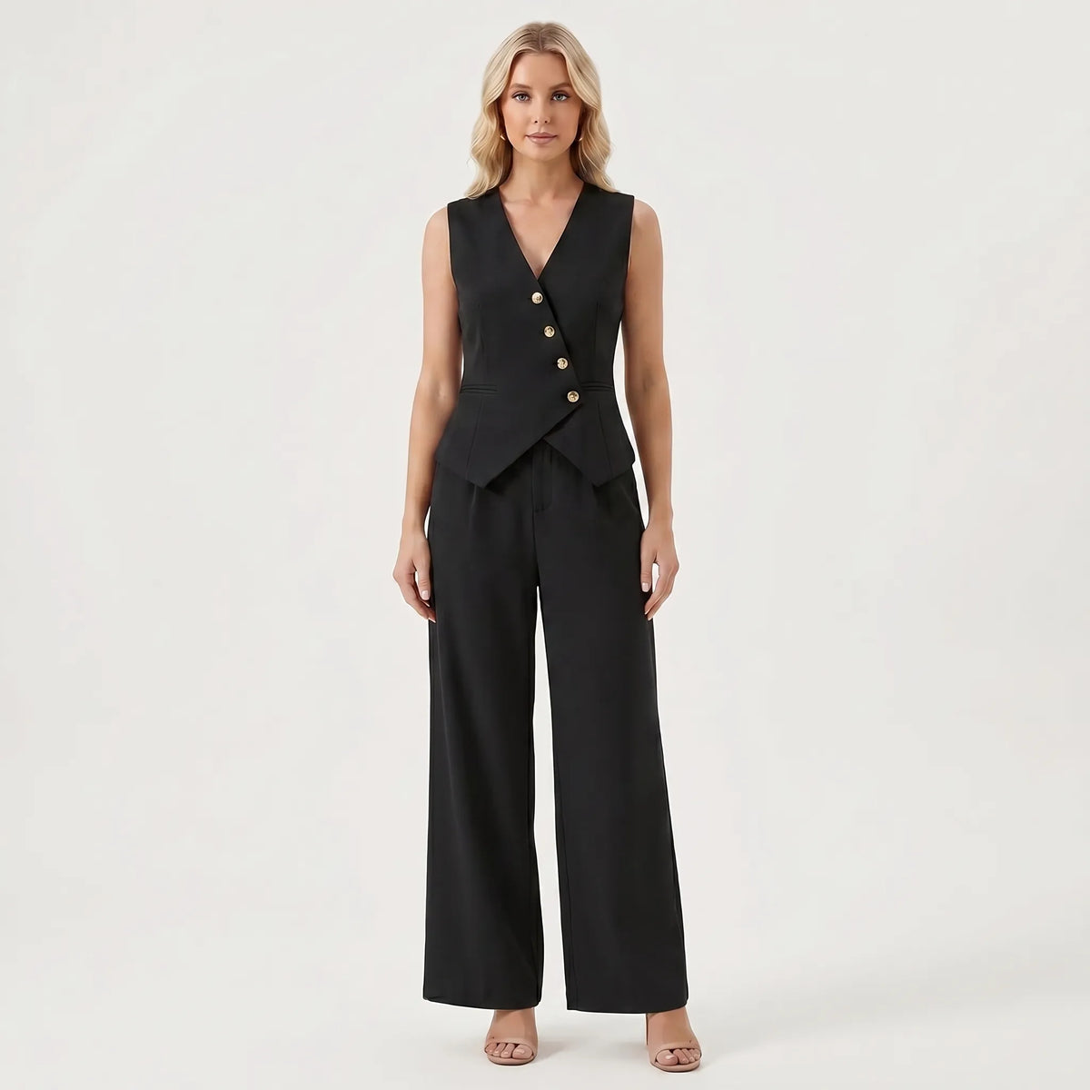 Women's Vest and Pants Set for Work – Black