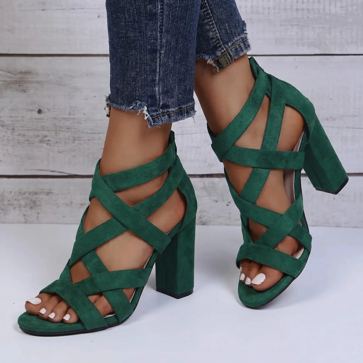 Women's Multi-Strap Block-Heel Sandals – Green
