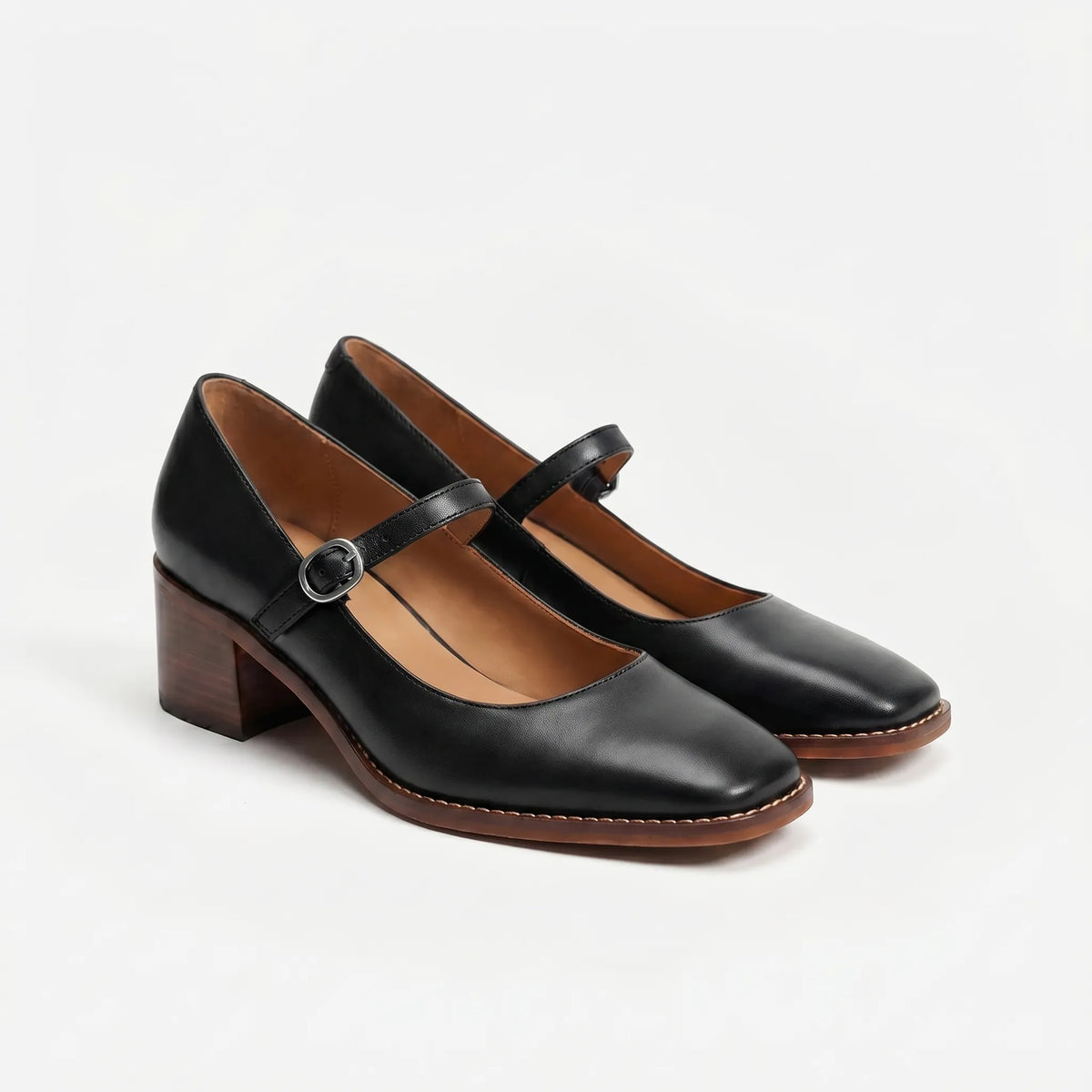 Women's Buckle-Detail Strap Block Heels – Black