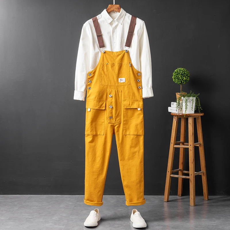 Men's Utility Cargo Bib Overalls for Fall – Mustard Yellow