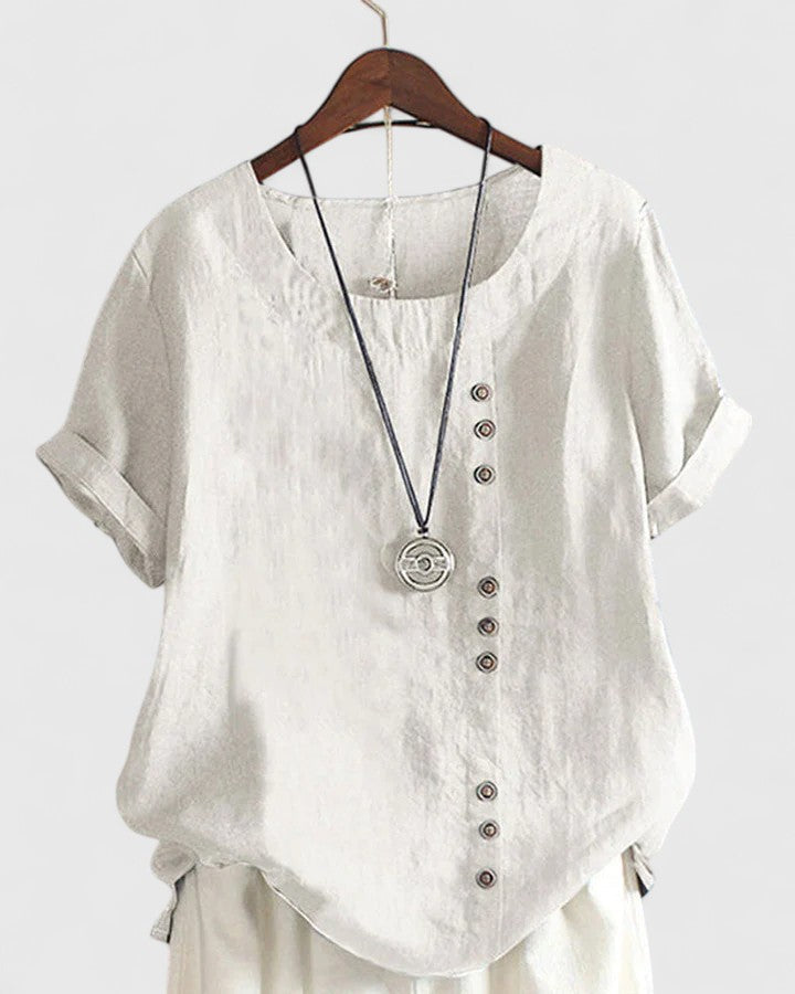 Women's Comfortable Short-Sleeve Blouse for Weekends – White