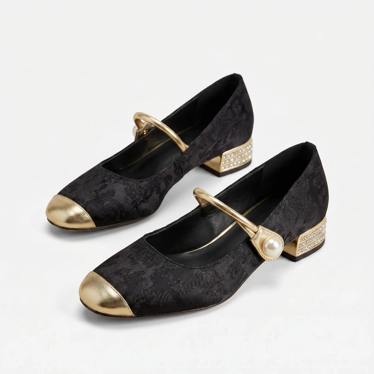 Women's Pearl Strap Block Heels for Layering – Black
