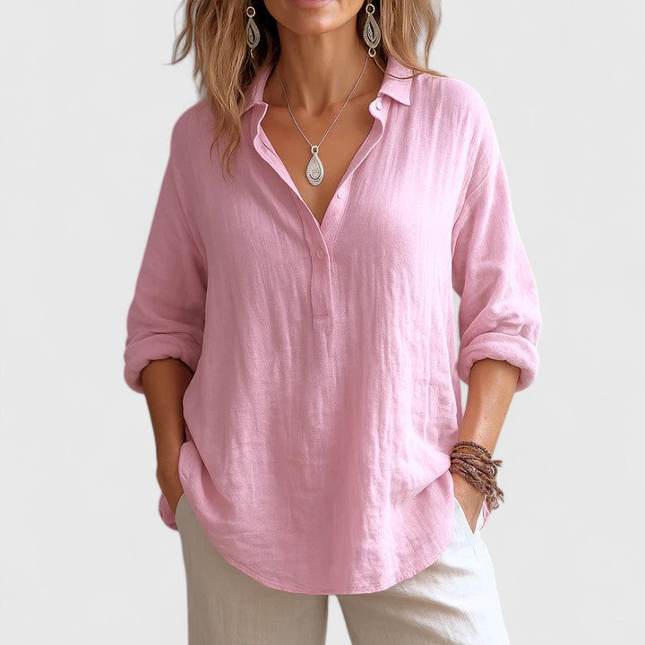 Women's Comfortable Linen Blouse for Everyday Wear – Pink