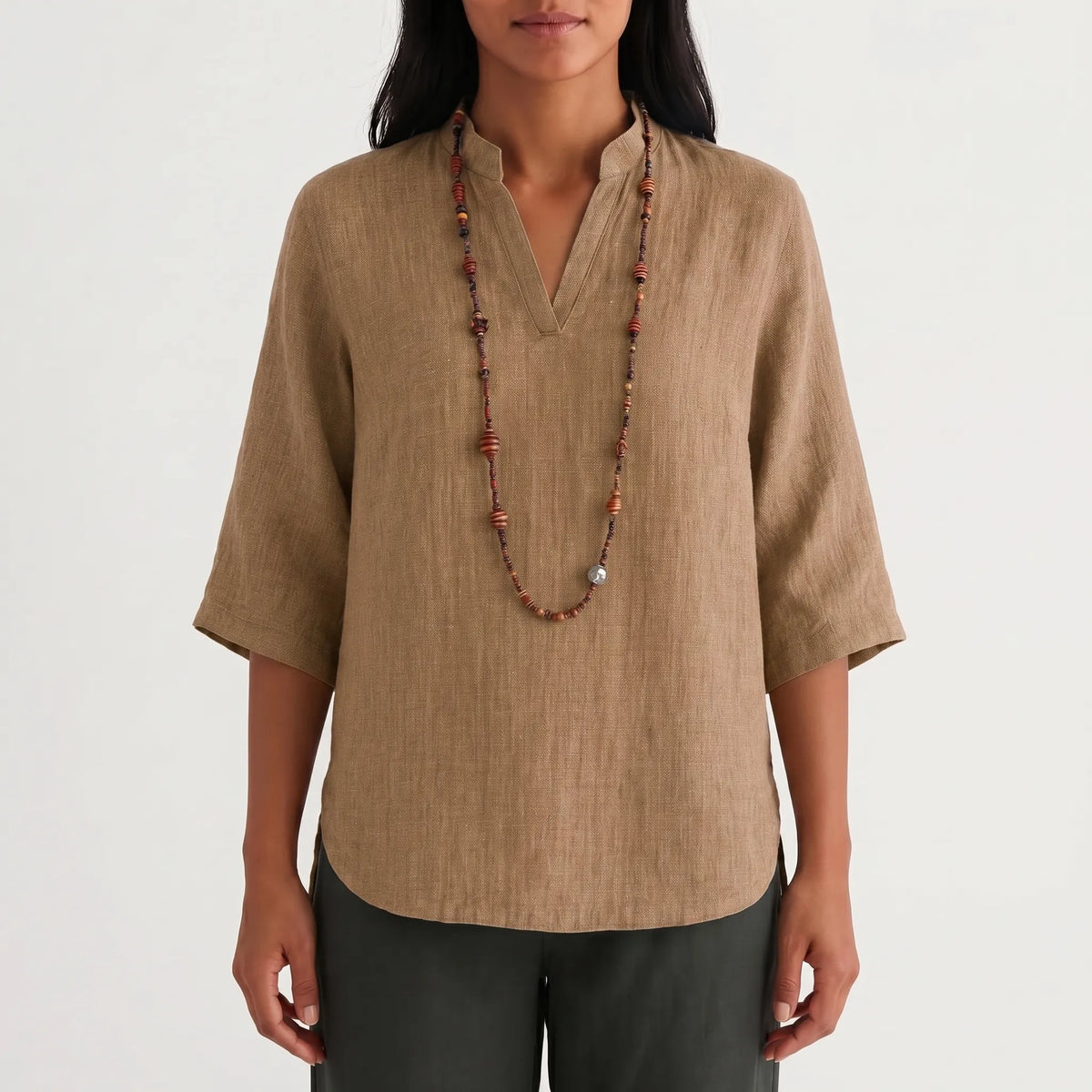 Women's Linen Tunic Top for Weekends – Brown