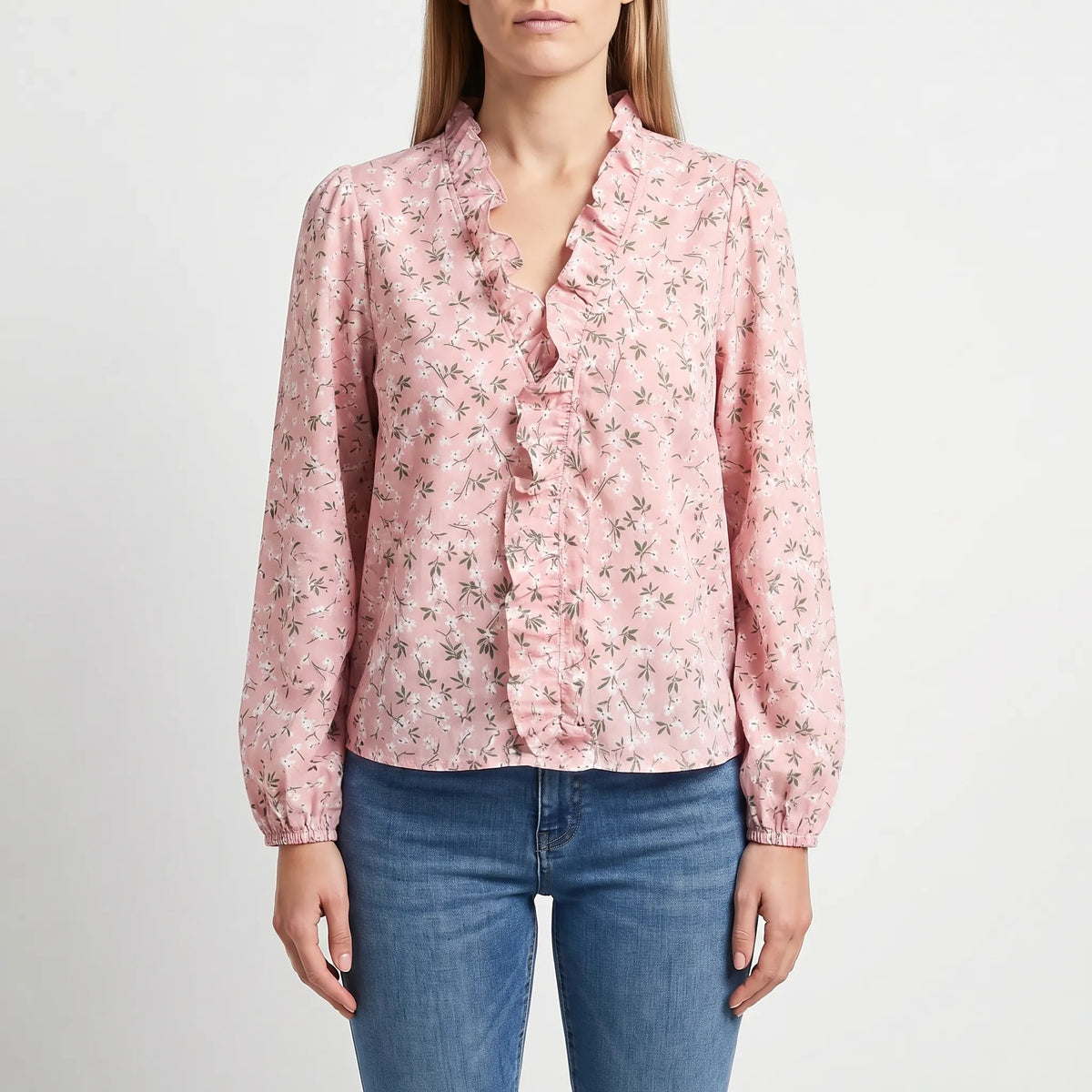 Women's Ruffle V Neck Blouse for Weekends – Pink