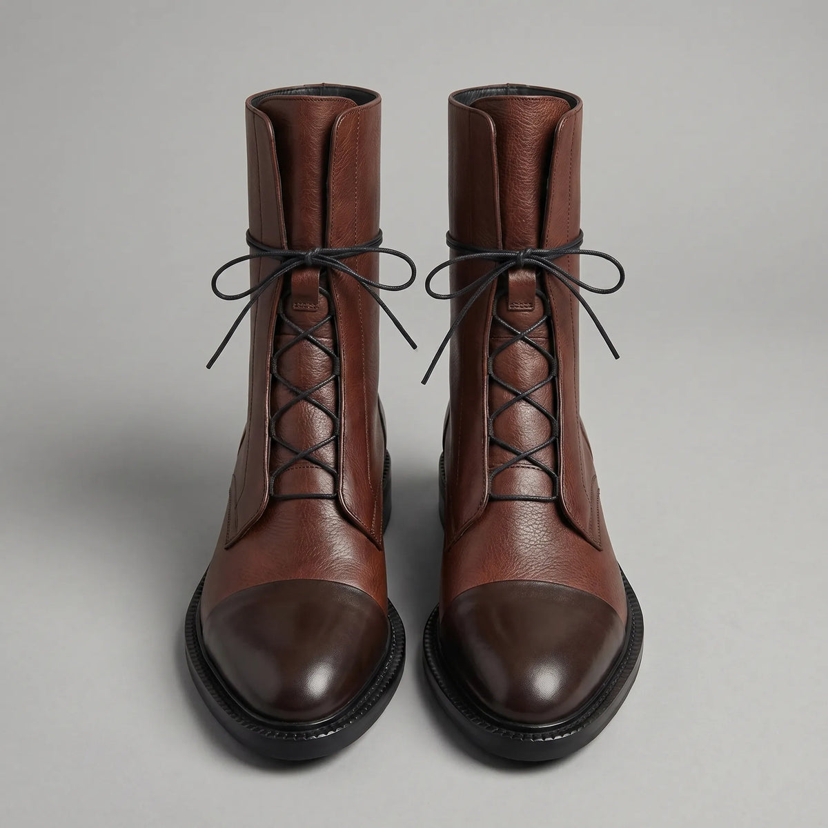 Women's Lace-Detail Up Leather Booties – Brown