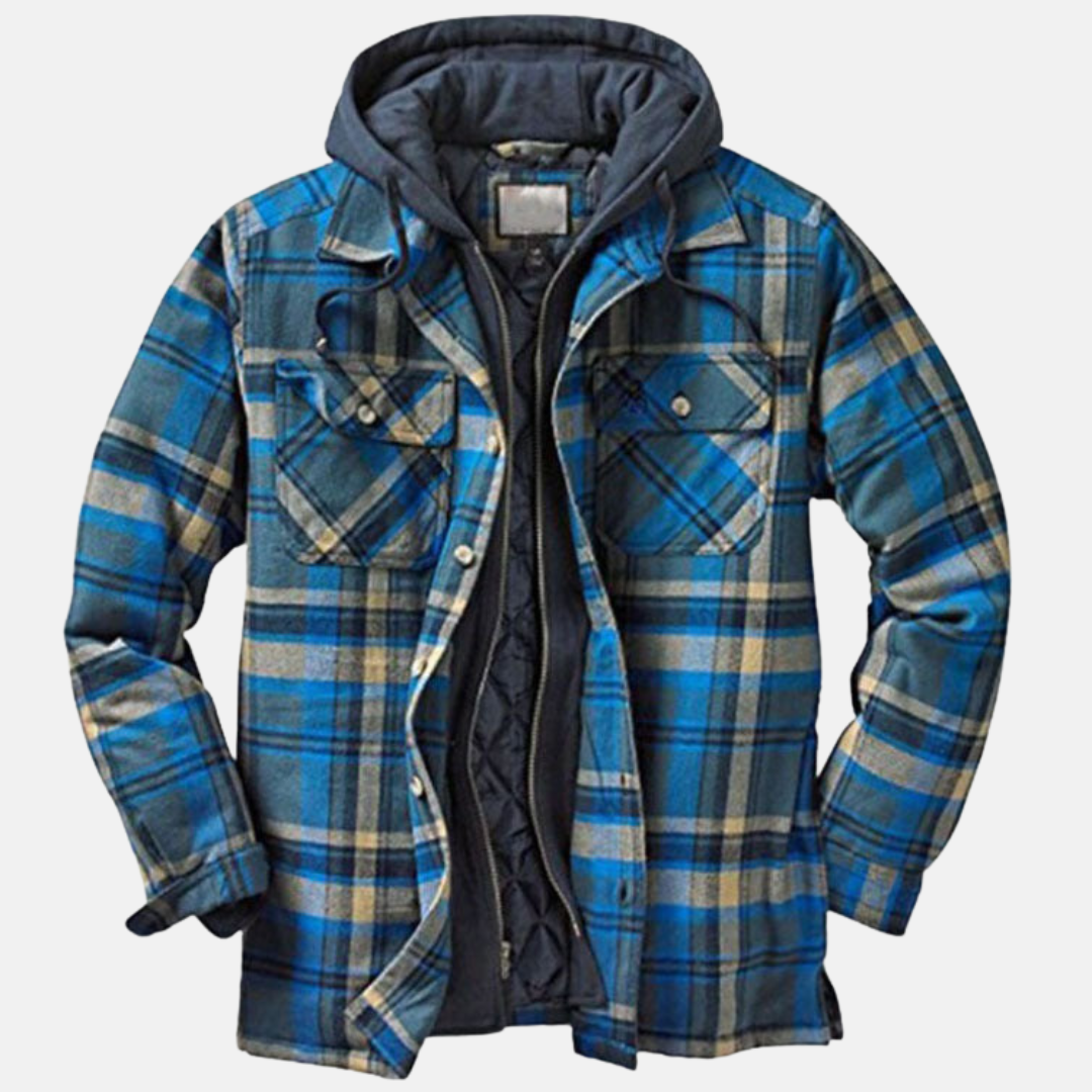 Men's Padded Hood-Detail Overshirt Jacket – Blue