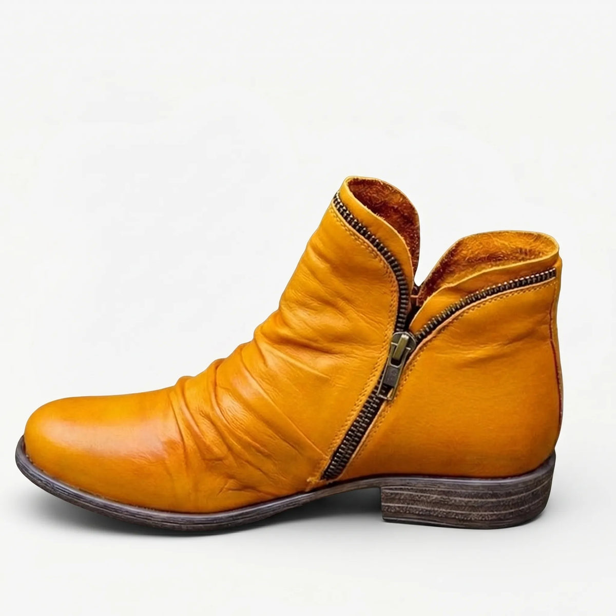 Women's Ruched Leather Booties – Yellow
