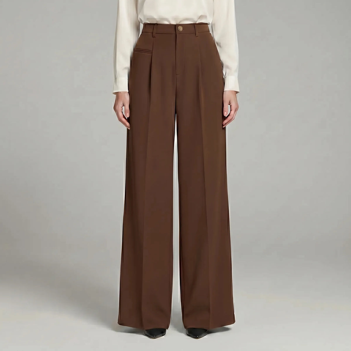 Women's Pleat-Detail Wide-Cut Palazzo Pants – Brown
