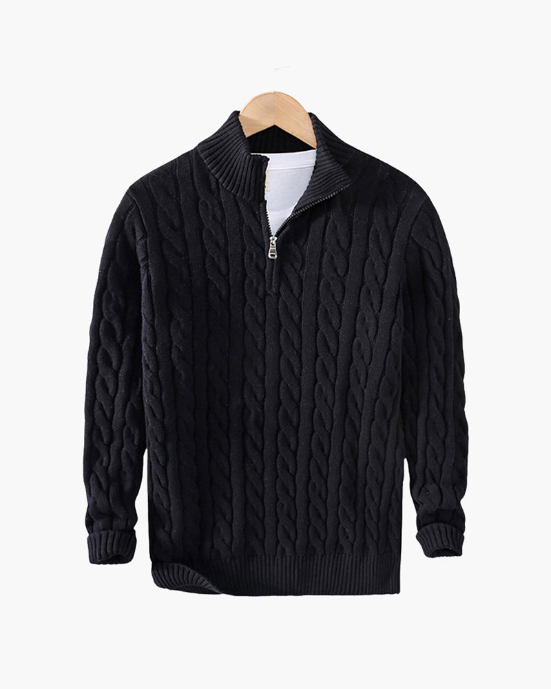 Men's Cable-Stitch Half-Zip Pullover – Black