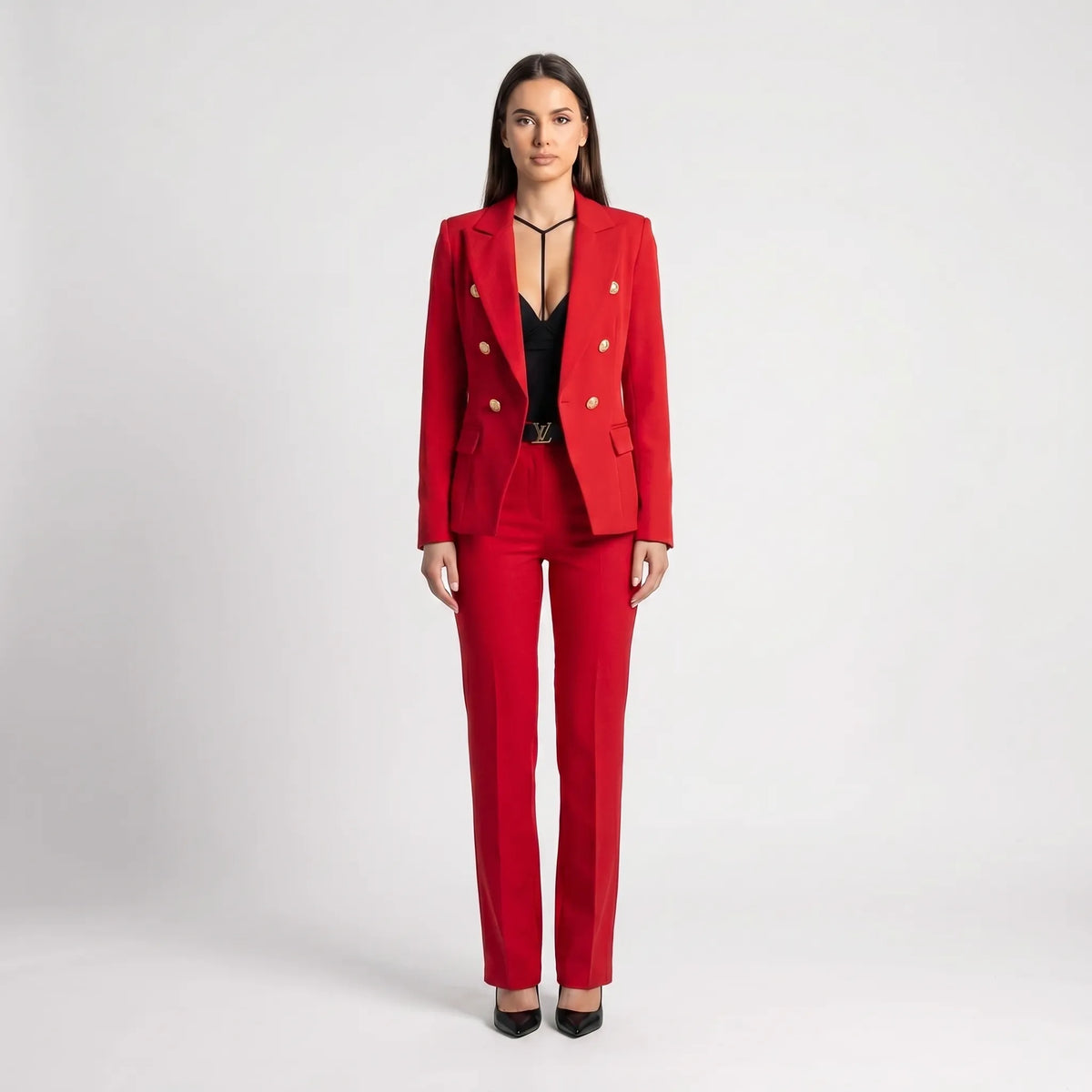 Women's Fitted 2 Piece Suit Set – Red