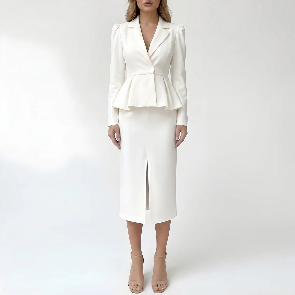 Women's Blazer and Skirt Set for Work – White