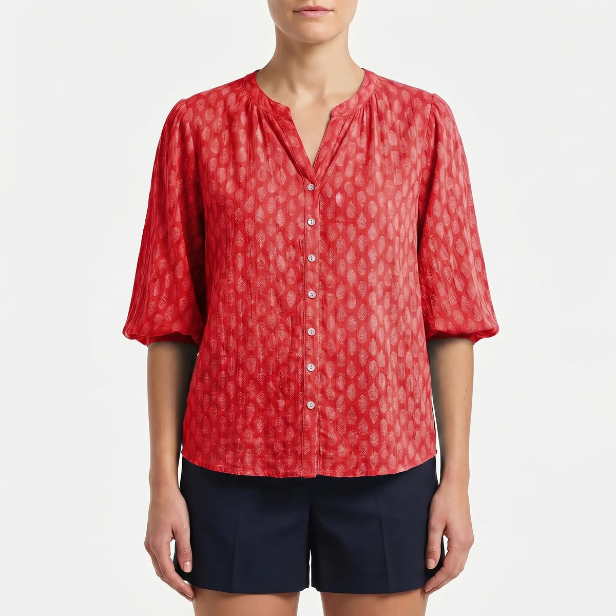 Women's Print-Detail Button-Front Blouse – Red