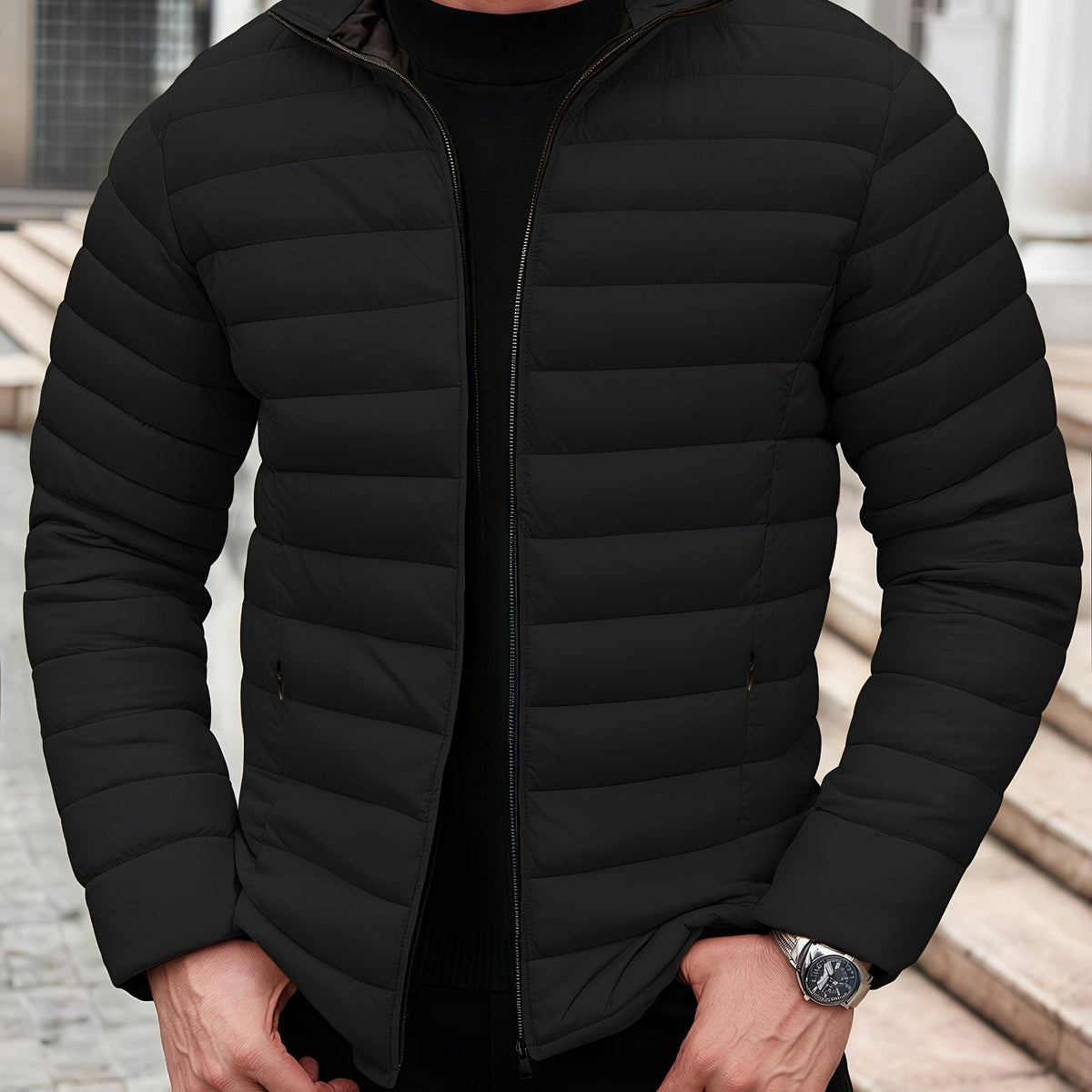 Men's Light-Weight Padded Jacket – Black