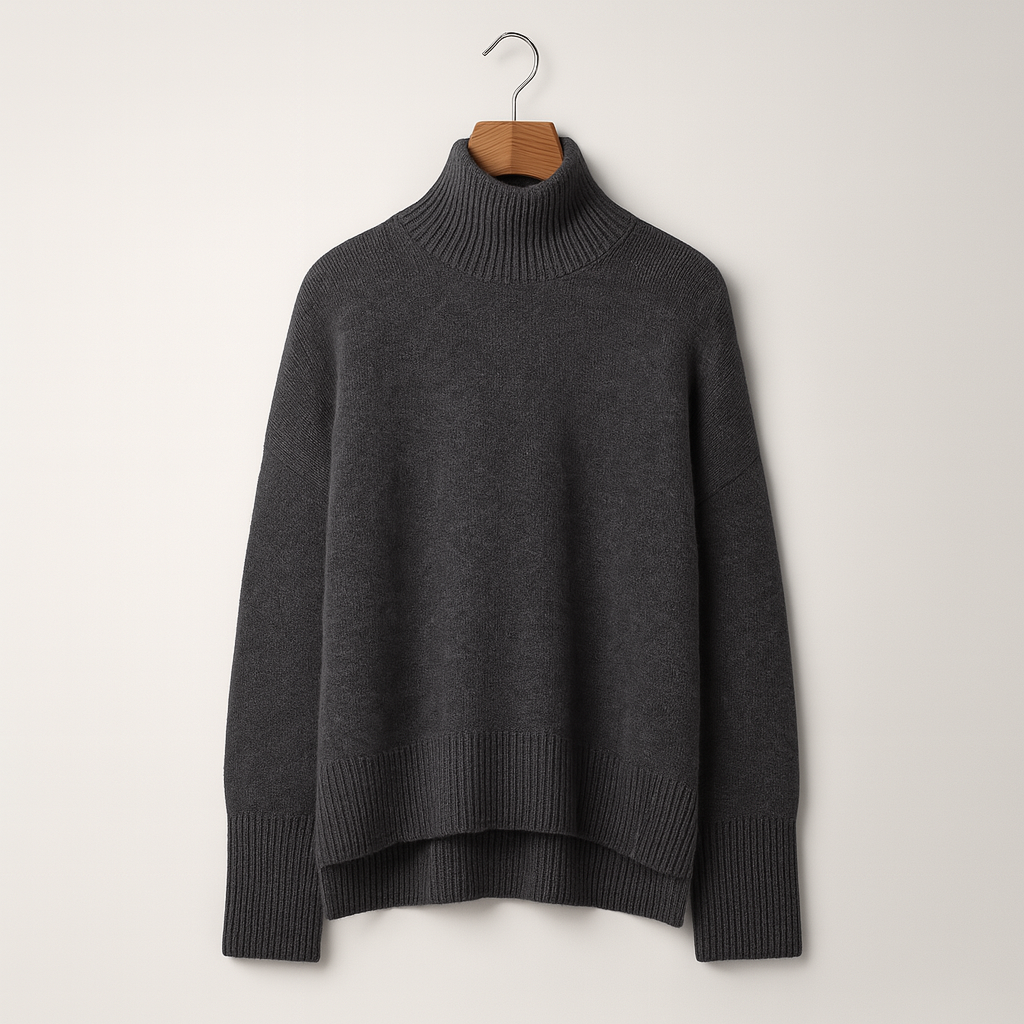 Women's Plush Knit Roll-Neck Pullover – Dark Gray