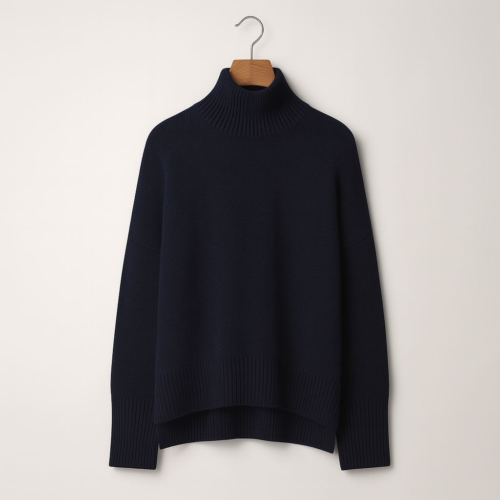Women's Plush Knit Roll-Neck Pullover – Navy Blue