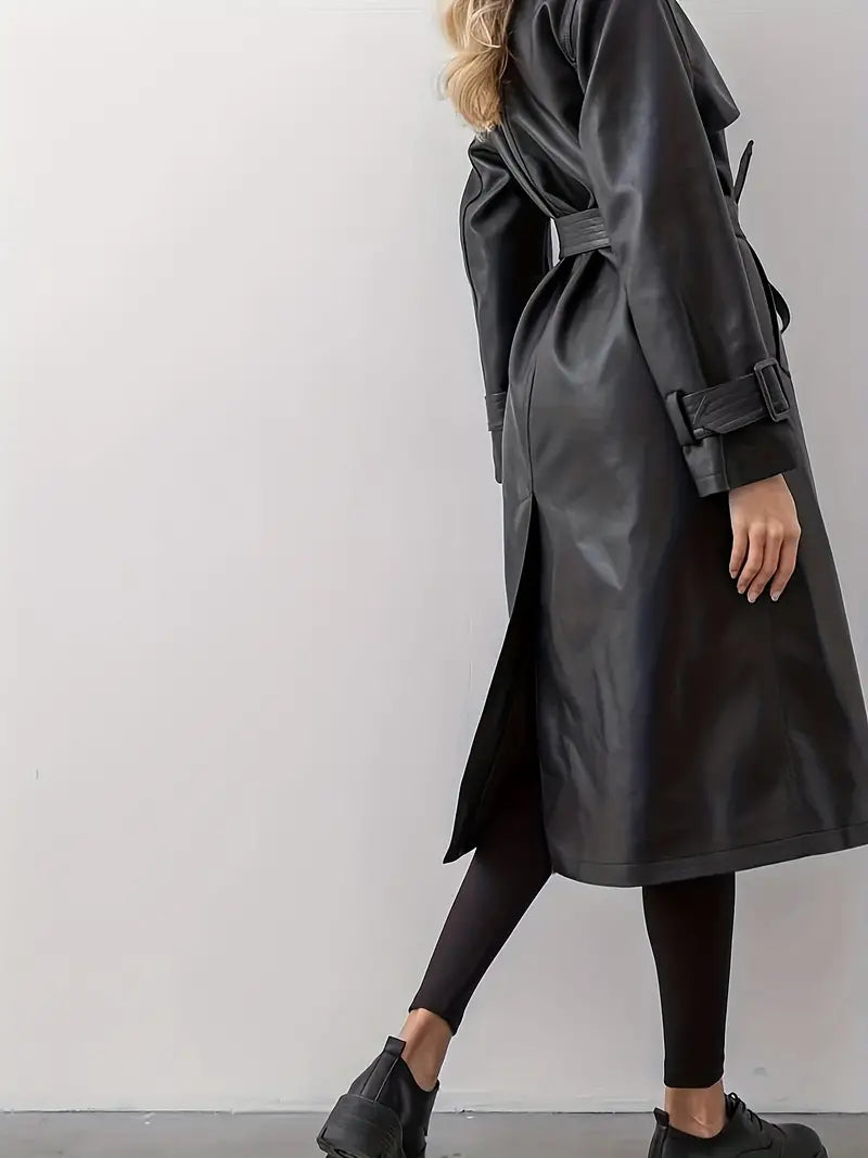 Women's Leather-Look Belt-Detail Trench Coat – view 4