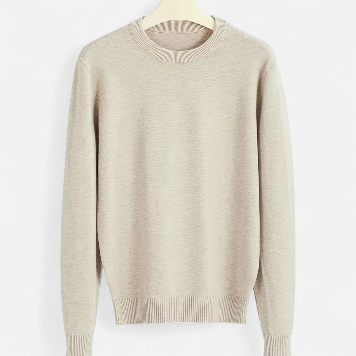 Men's Slim-Cut Round Neck Rib-Knit Pullover – Khaki