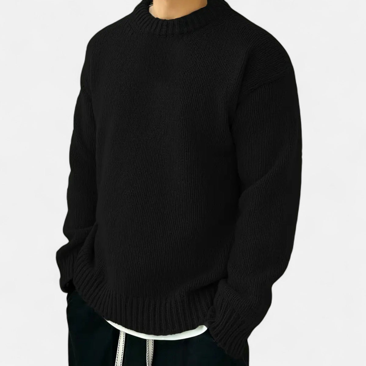 Men's Solid Crewneck Knit Sweater – Black