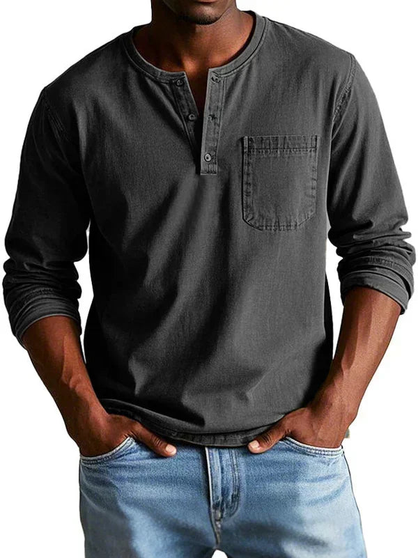Men's Long Sleeve Henley Shirt for Work – Dark Gray