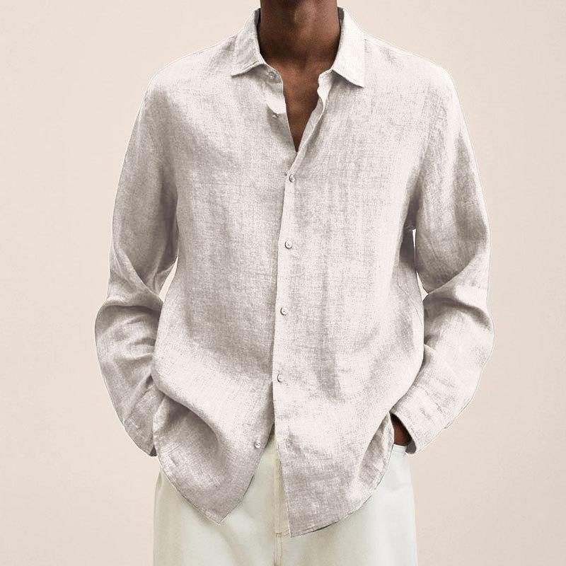 Men's Long Sleeve Button-Up Shirt for Everyday Wear – White