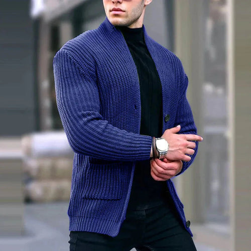 Men's Easy-Fit Open-Neck Knit Cardigan with Pockets – Dark Blue