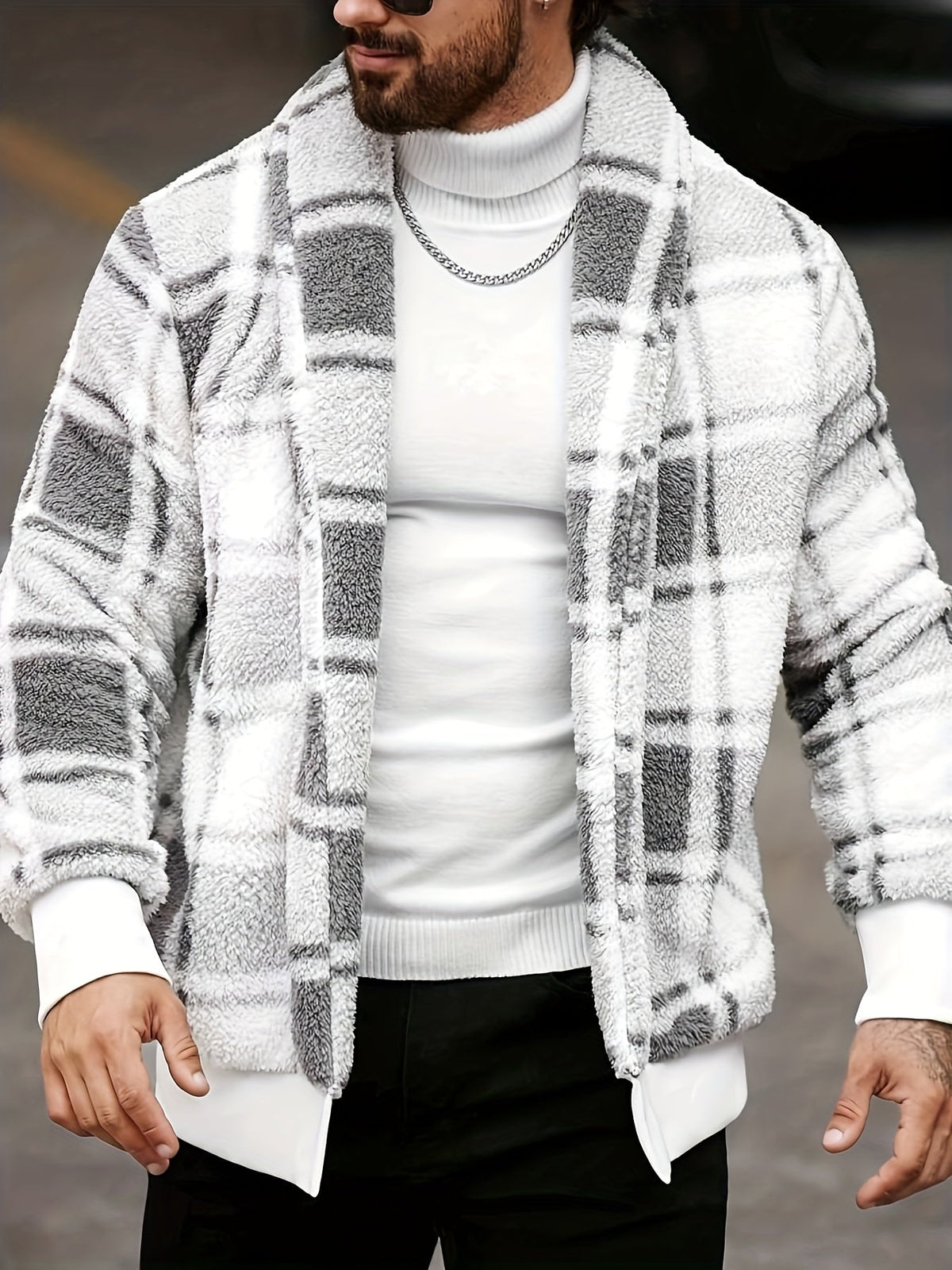 Men's Plush Brushed Check Oversized Jacket – view 4