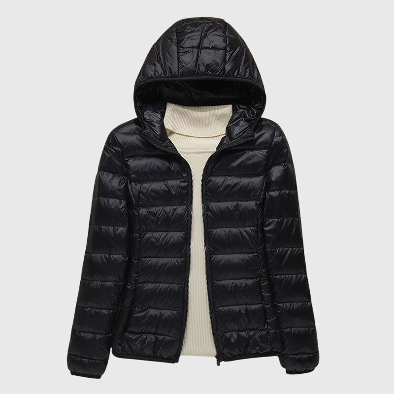 Women's Ultra-Light Hood-Detail Padded Jacket – Black