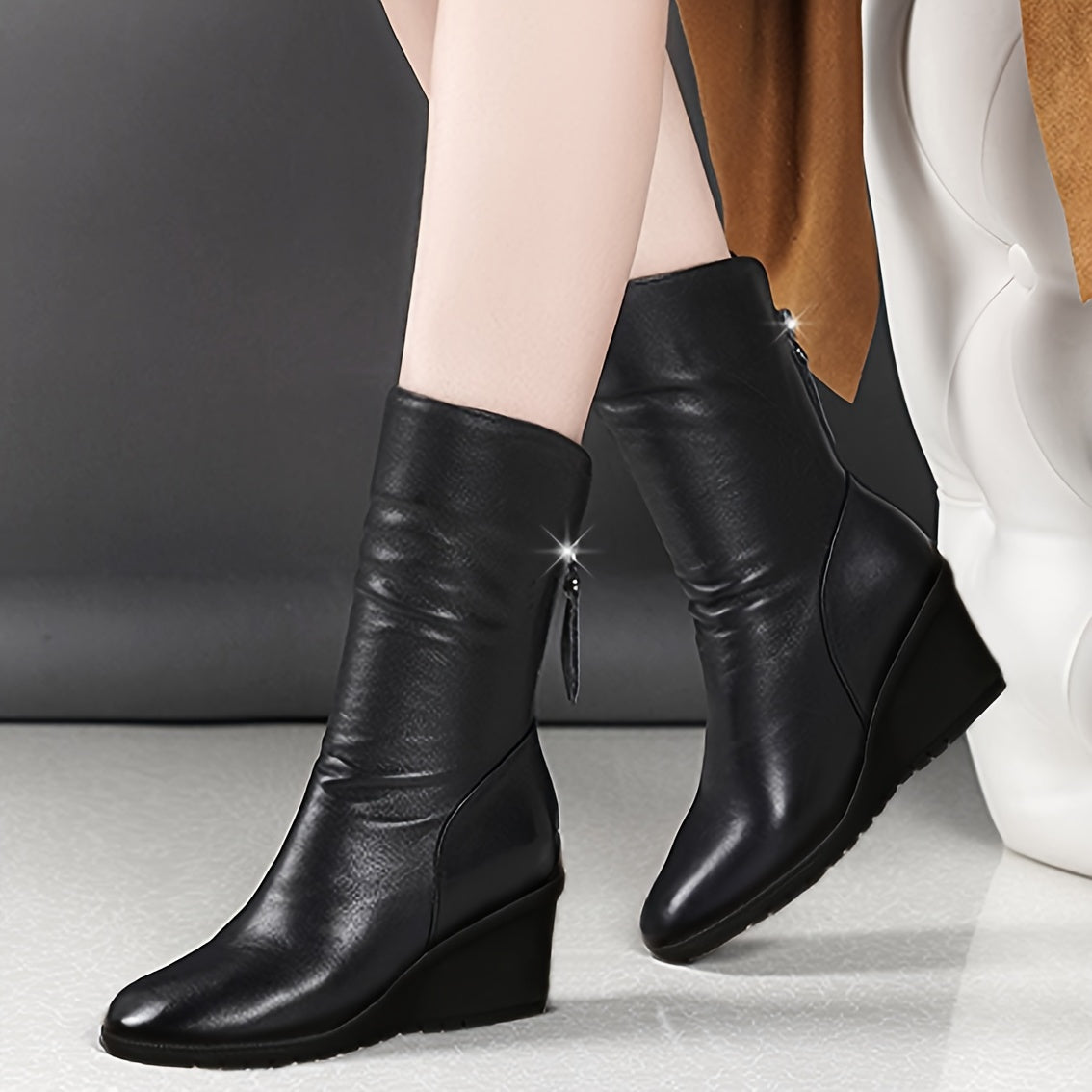 Women's Sleek Wedge-Heel Mid-Calf Boots for Fall – view 3