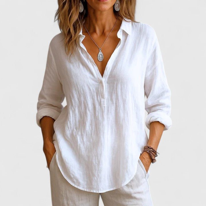 Women's Comfortable Linen Blouse for Everyday Wear – White